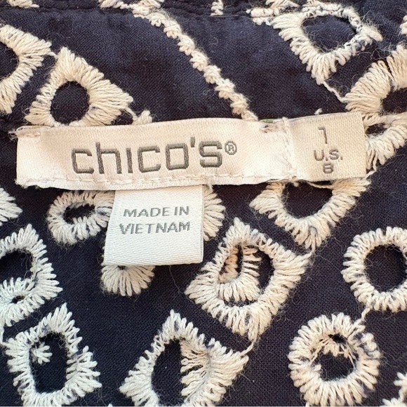 Chico's Navy and White Embroidered Eyelet Tiered Maxi Dress - Picture 6 of 8